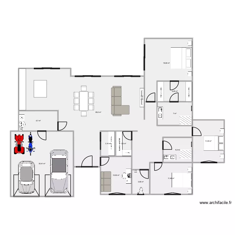 plein pied1. Plan de 13  et 204 m²