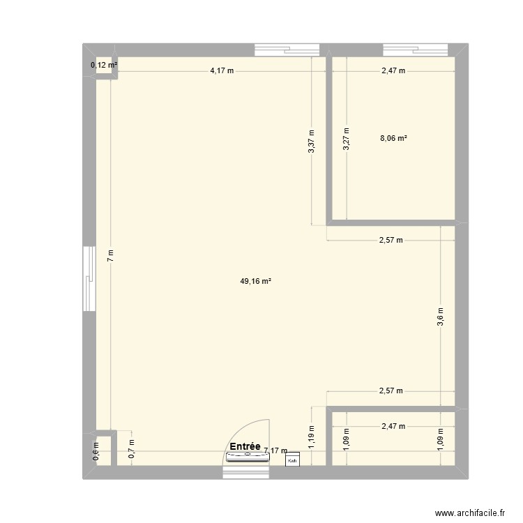 PAMPERO v3. Plan de 3 pièces et 57 m2