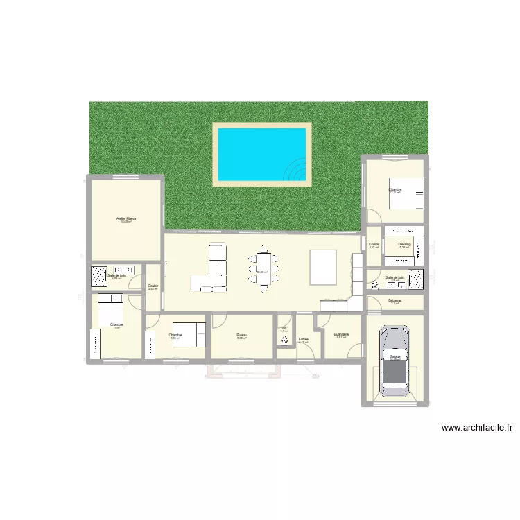Maison U fin. Plan de 