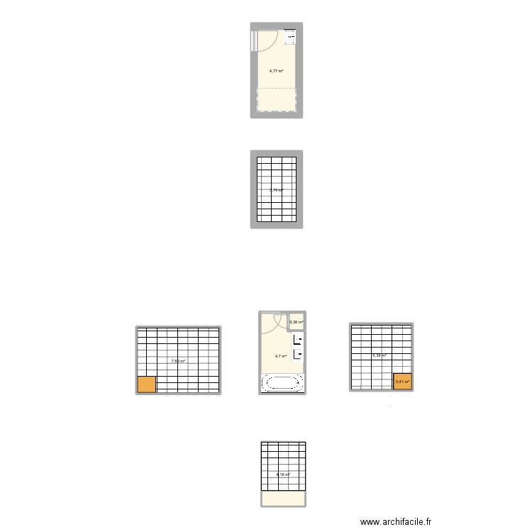 Implantation faïence. Plan de 8 pièces et 31 m2