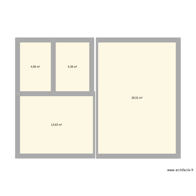 RDC. Plan de 4 pièces et 52 m2