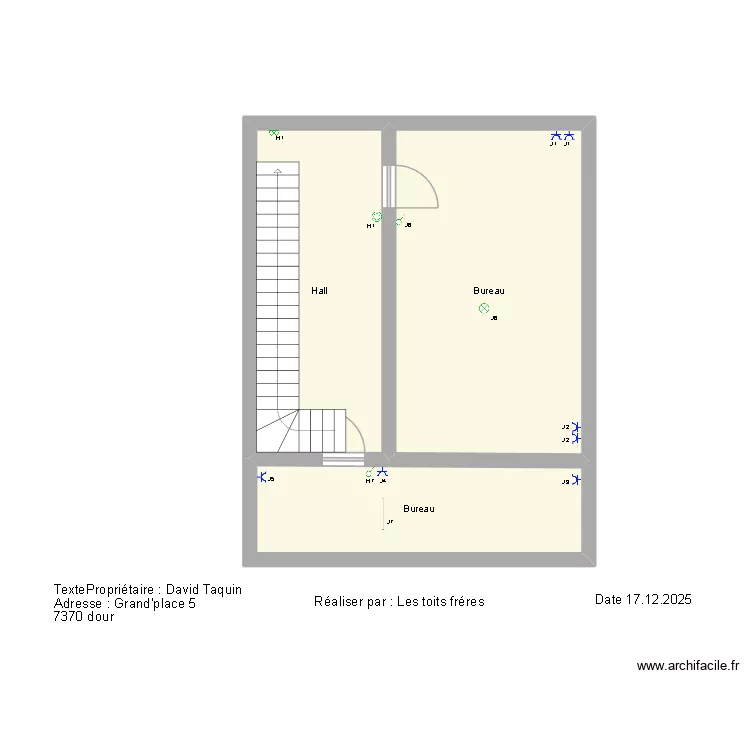 DERNIER ETAGE DAVID. Plan de 3  et 46 m²