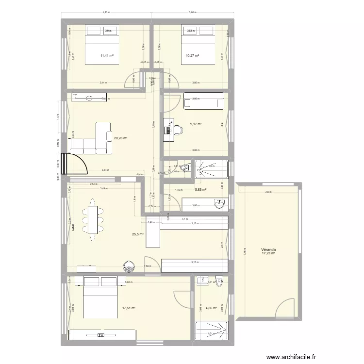 Maison plan au 19.04. Plan de 9  et 122 m²