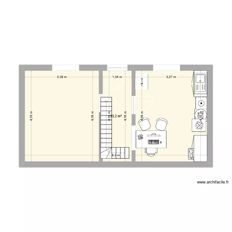 Plan d&eacute;pendance. Plan de 1  et 33 m²
