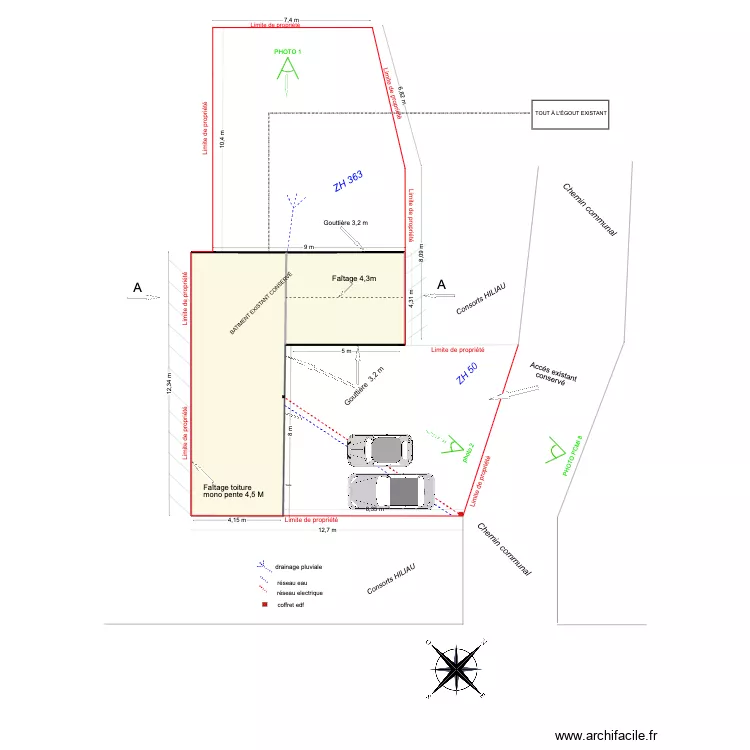 PLAN DE MASSE LOT 363. Plan de 2  et 77 m²