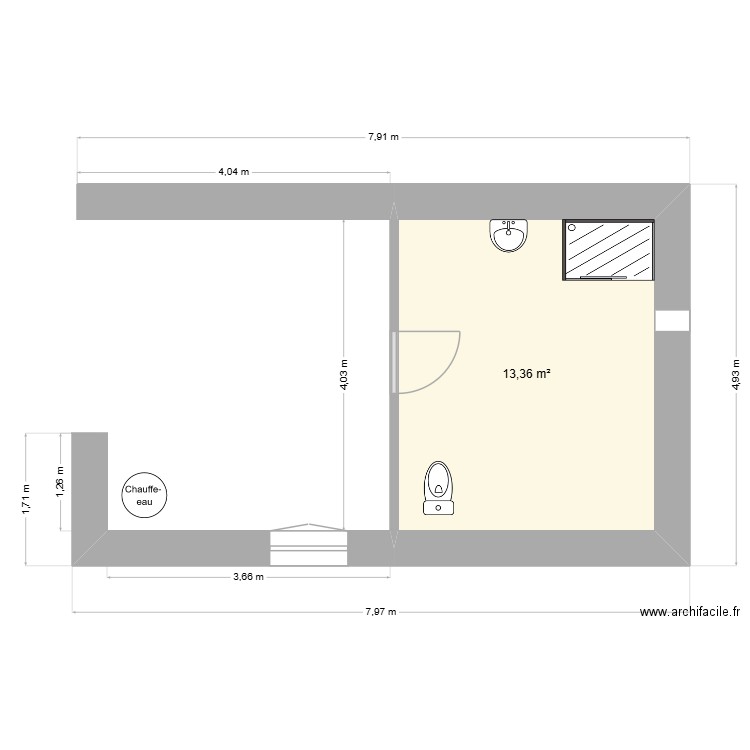 BOULI. Plan de 1 pièce et 13 m2