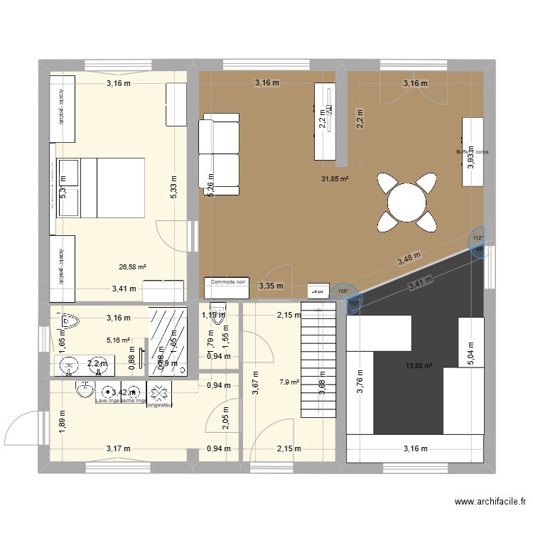 nous. Plan de 5 pièces et 85 m2