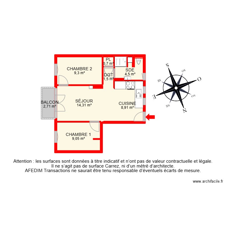 BI 30628. Plan de 10 pièces et 55 m2