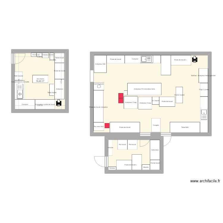 Hématologie. Plan de 3 pièces et 77 m2