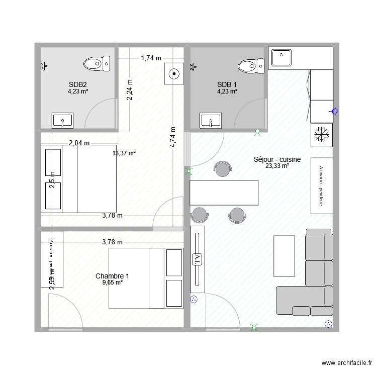 312-313. Plan de 5 pièces et 55 m2
