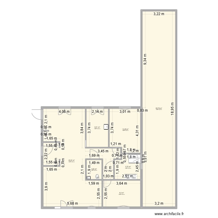 Compère Guilleri JJ2. Plan de 7 pièces et 147 m2