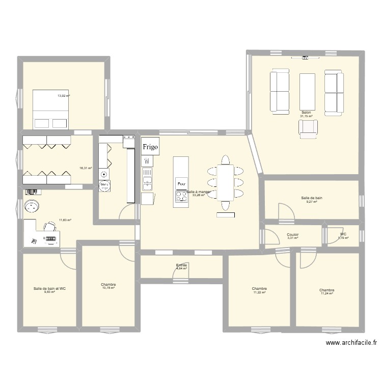 maison 2. Plan de 13 pièces et 169 m2
