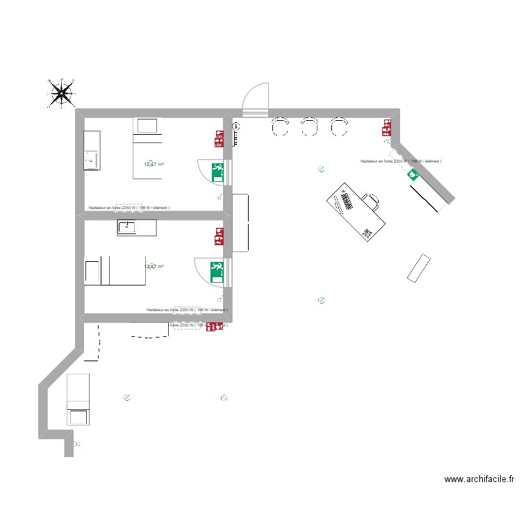 tatoueur/ perceurr. Plan de 2 pièces et 25 m2