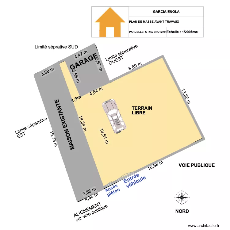 PLAN DE MASSE AVANT TRAVAUX. Plan de 2  et 96 m²