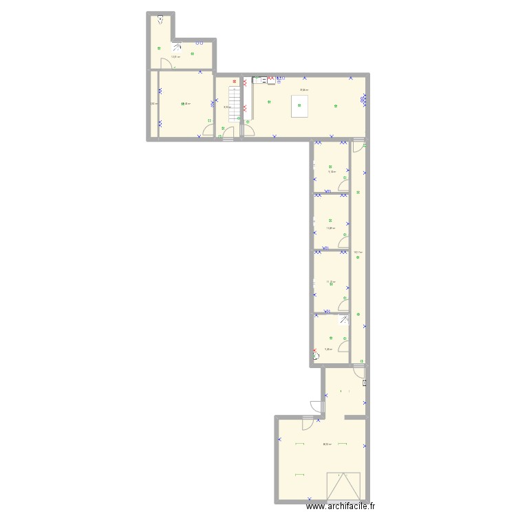 Gffhvx. Plan de 14 pièces et 218 m2