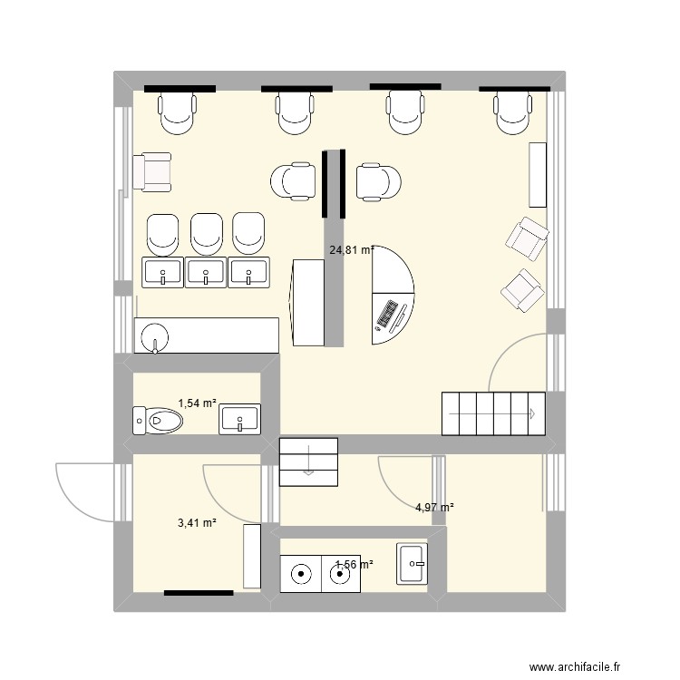 SALON SAPHIR. Plan de 5 pièces et 36 m2