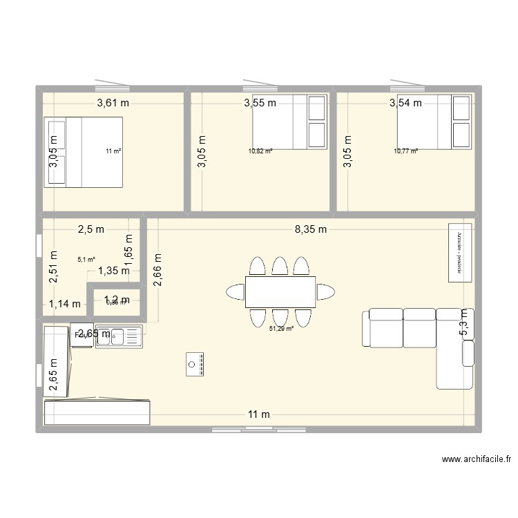 plan 93.5m2. Plan de 6 pièces et 90 m2