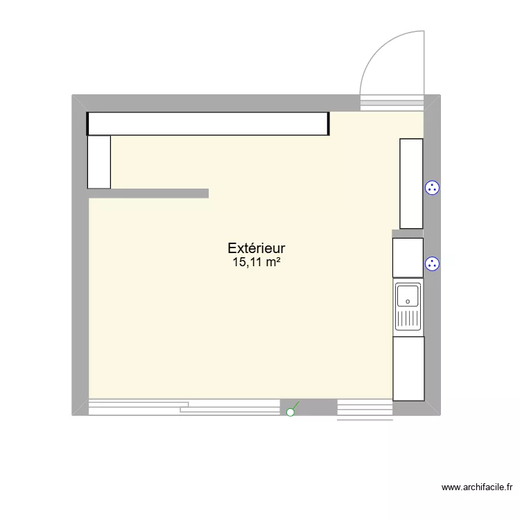 extension. Plan de 1  et 15 m²