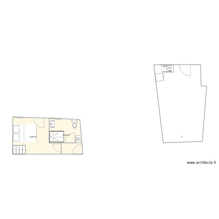 chambre. Plan de 2 pièces et 16 m2