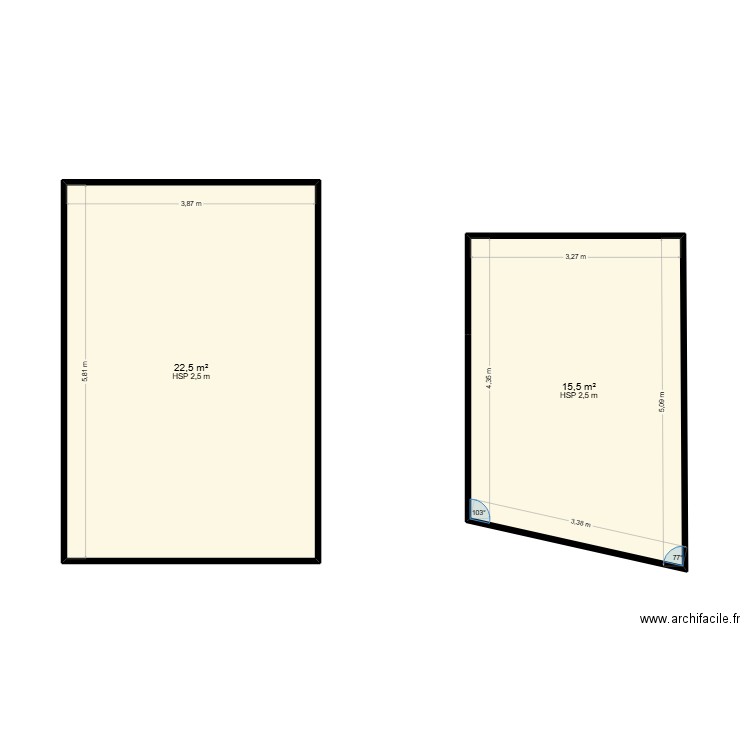 metay. Plan de 2 pièces et 38 m2