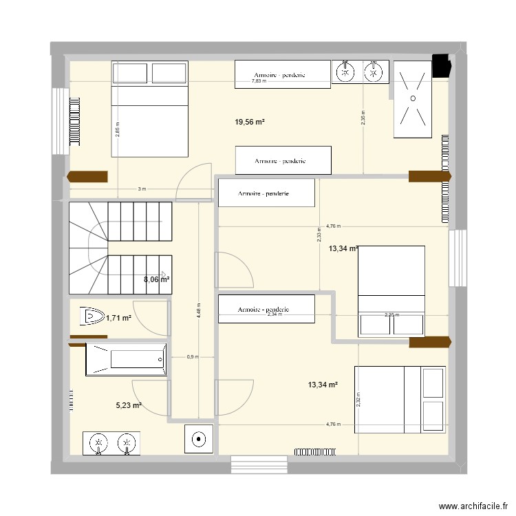 R+1 V1 - modifiable. Plan de 6 pièces et 61 m2