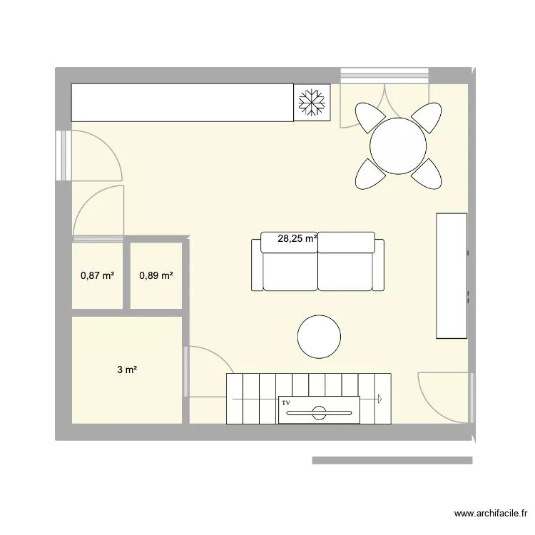 studio. Plan de 4  et 33 m²