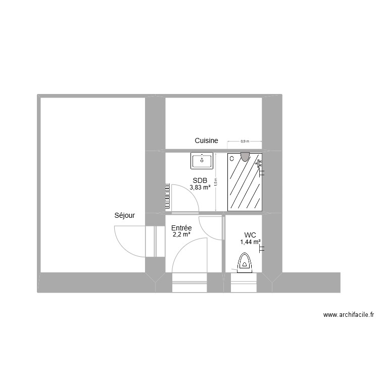 adaptation. Plan de 5 pièces et 23 m2
