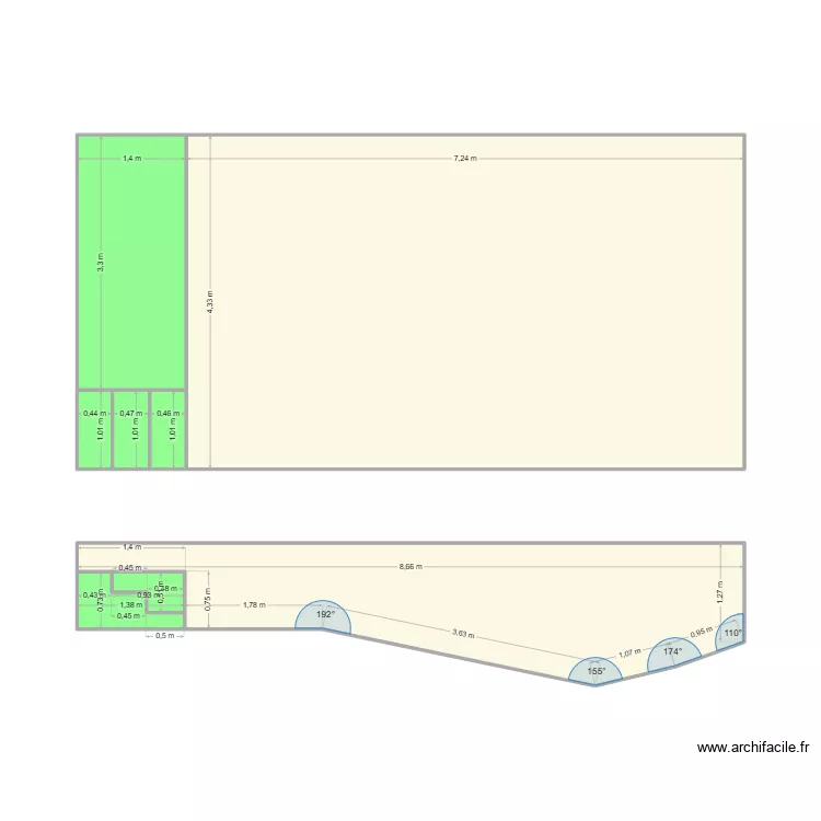 piscine. Plan de 8  et 49 m²