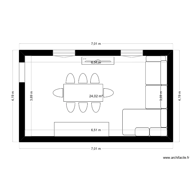 Salon/ salle &agrave; manger. Plan de 1 pièce et 24 m²