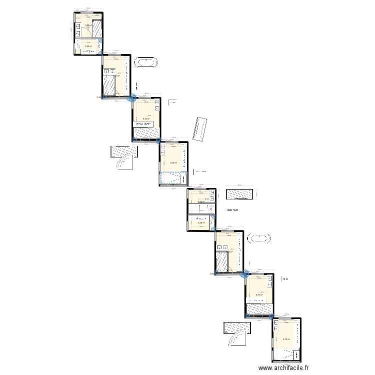sdb. Plan de 16 pièces et 54 m2