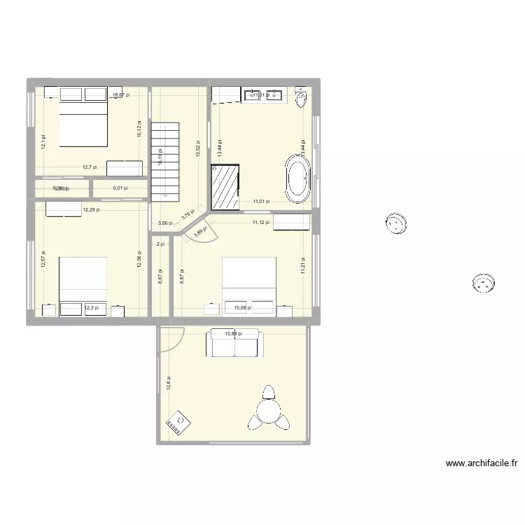chalet 3 haut nouvelle essai. Plan de 7  et 85 m²