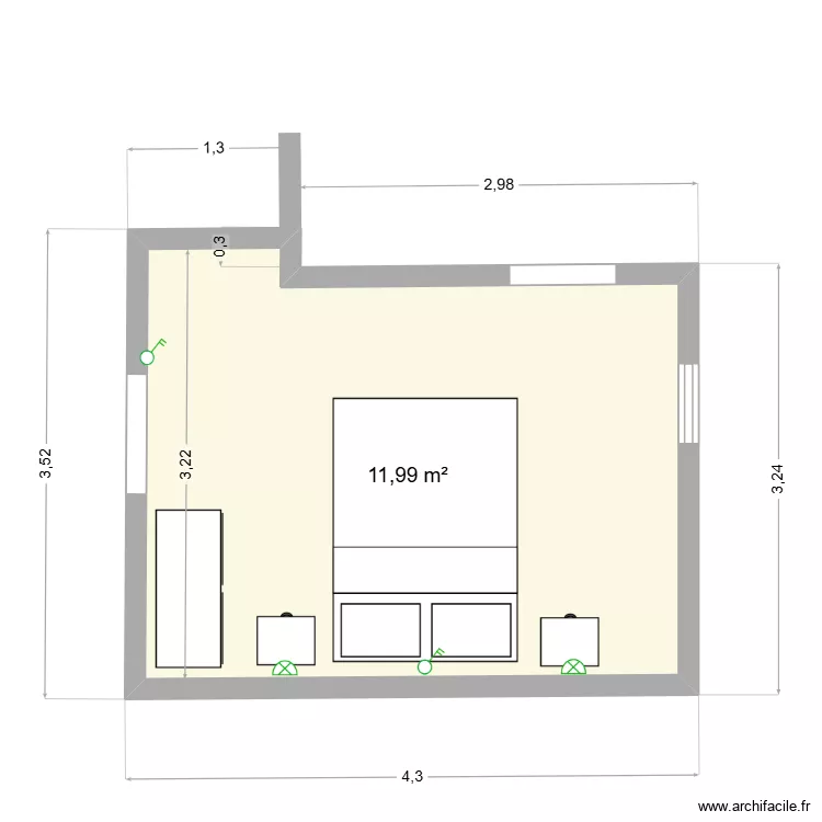 chambre 2 (2). Plan de 1 pièce et 12 m²