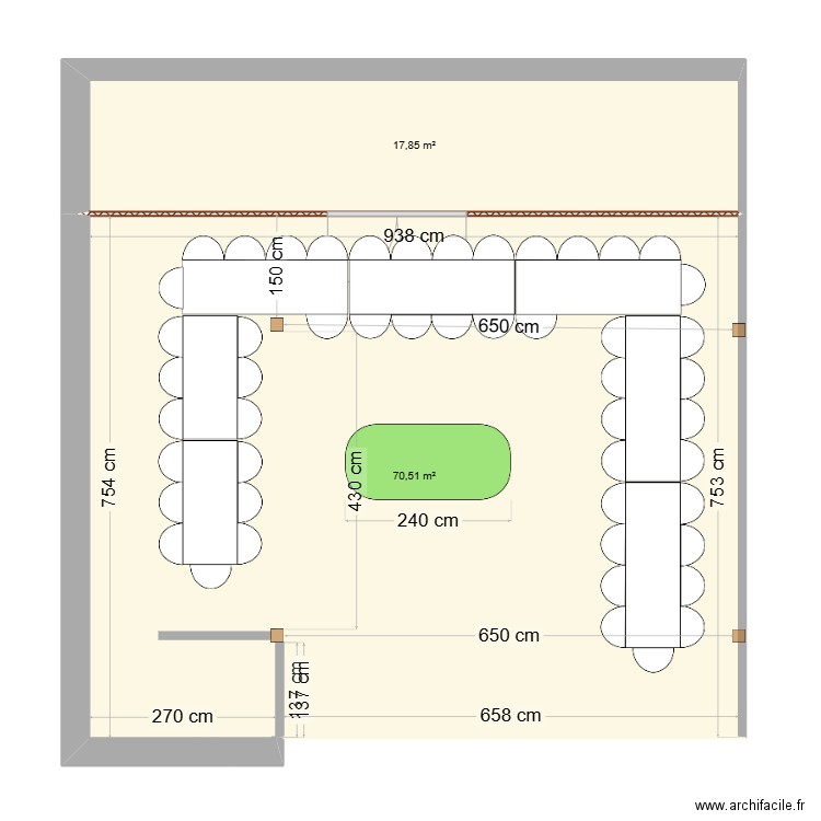 Halle 50 places V2. Plan de 2 pièces et 88 m2