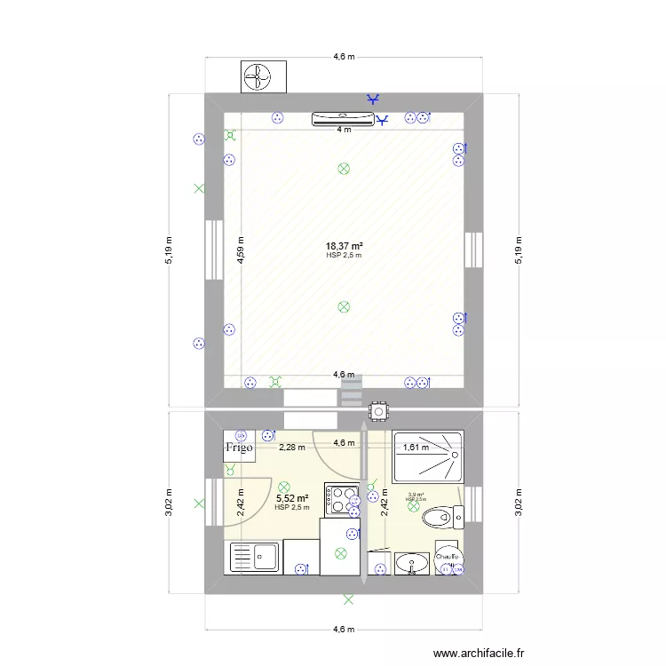 Nina. Plan de 3  et 28 m²