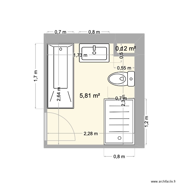 SDB PAUL PHILIPPE. Plan de 2 pièces et 6 m2