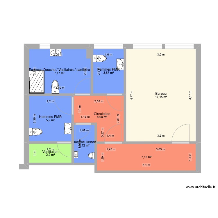 Sanitaires INEO - Acrotecna. Plan de 8 pièces et 50 m2