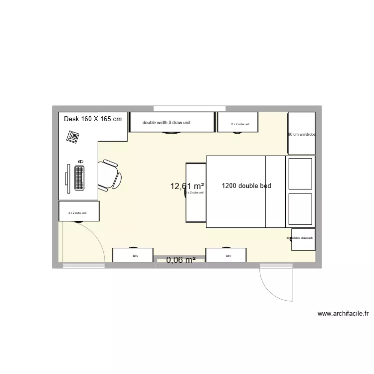 Bedroom with furniture confirmed layout. Plan de 
