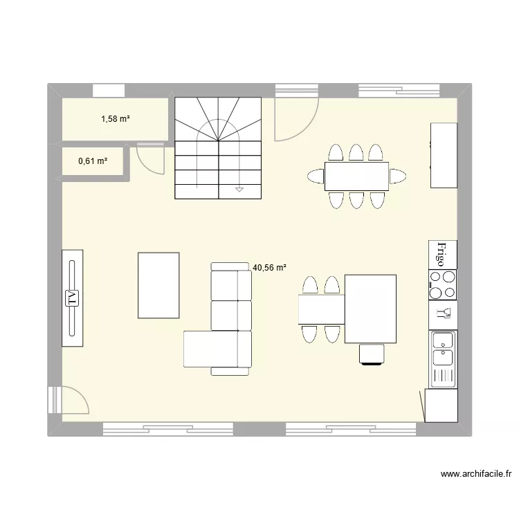 Rez de chauss&eacute;e. Plan de 3 pièces et 43 m²