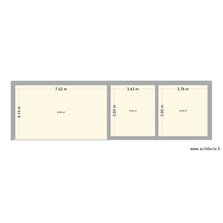 Baboune. Plan de 3 pièces et 57 m2