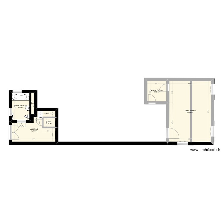 galon. Plan de 6 pièces et 43 m2