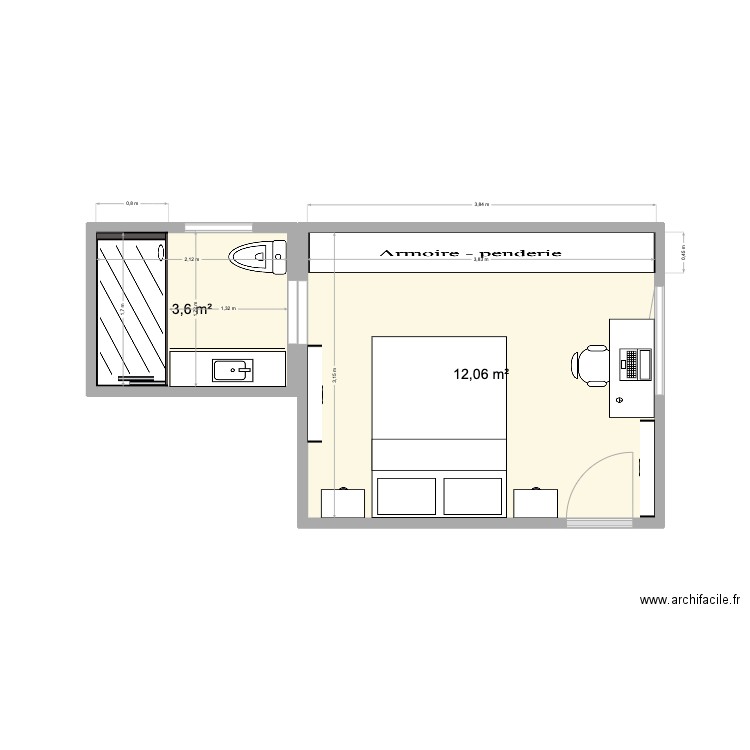 suite richard 3. Plan de 2 pièces et 16 m2