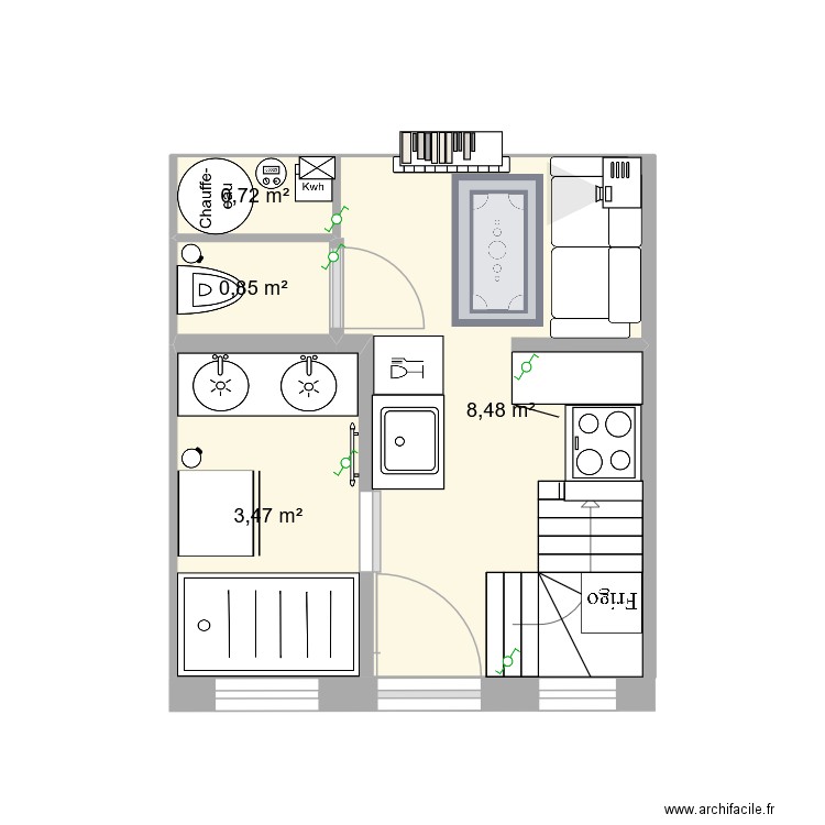 garage bonne dim. Plan de 4 pièces et 14 m2