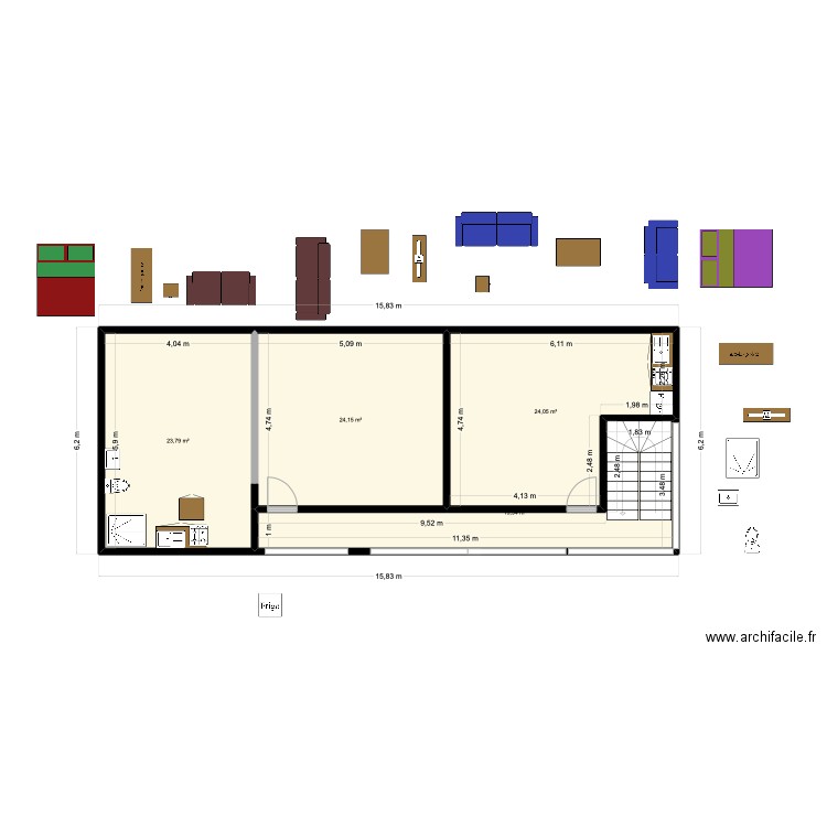 B&B (Banka). Plan de 13 pièces et 174 m2