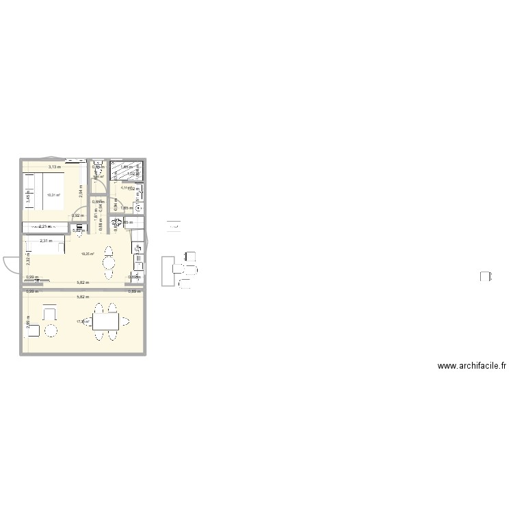 plan 1 chambre. Plan de 5 pièces et 51 m2