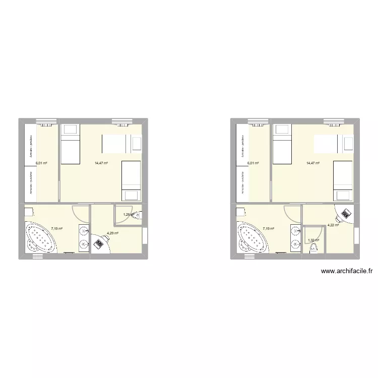 Sarah&Olivier. Plan de 10  et 66 m²
