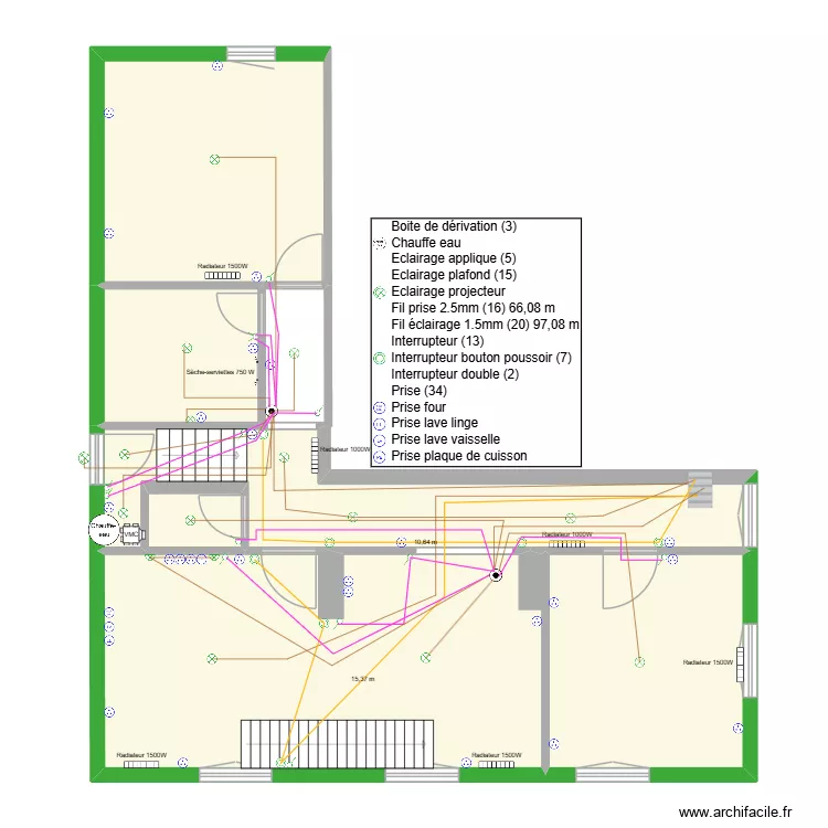 appart 1er gauche eclairage. Plan de 7  et 110 m²