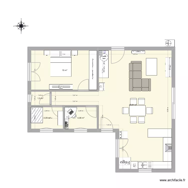 Maison en L plein pied-1. Plan de 5 et 73 m² Maison en L plein pied-1. Plan de 5 et 73 m²