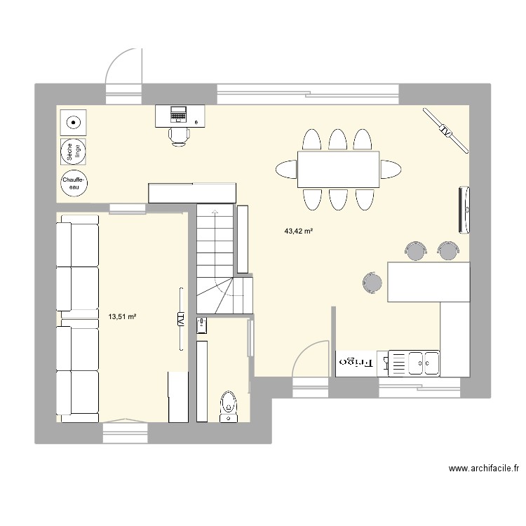 RDC STAC133. Plan de 2 pièces et 57 m2