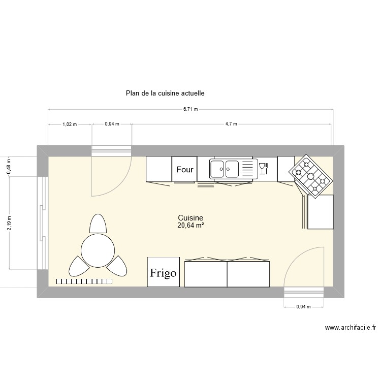 Cuisine  PI. Plan de 2 pièces et 41 m2