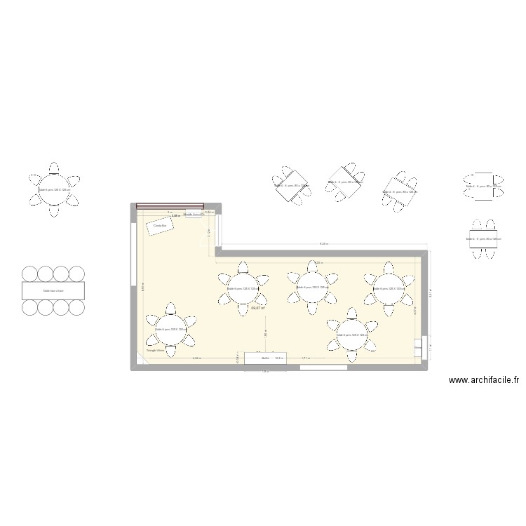 Salle de Réception. Plan de 1 pièce et 70 m2